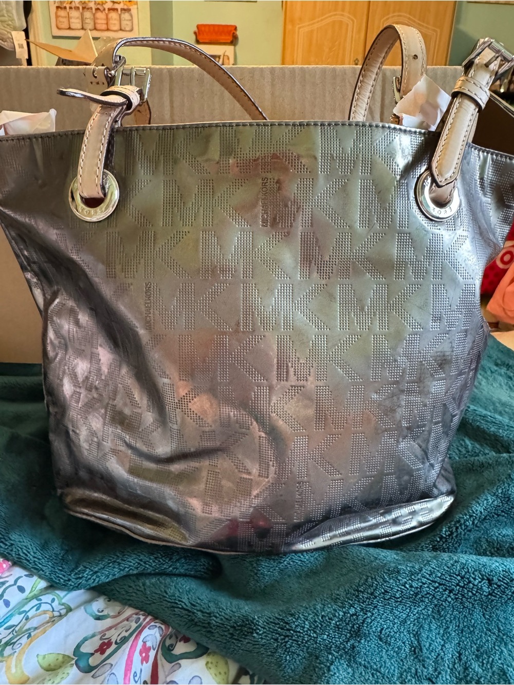 Michael Kors Metallic Silver MK Logo Tote